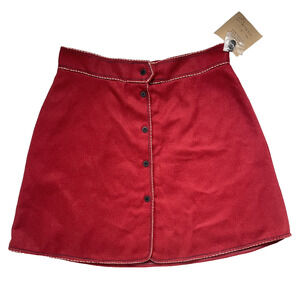 VTG Karavan Wool Button Skirt L Red Boho Folk Y2K Cottagecore Mod Lined NWT‎